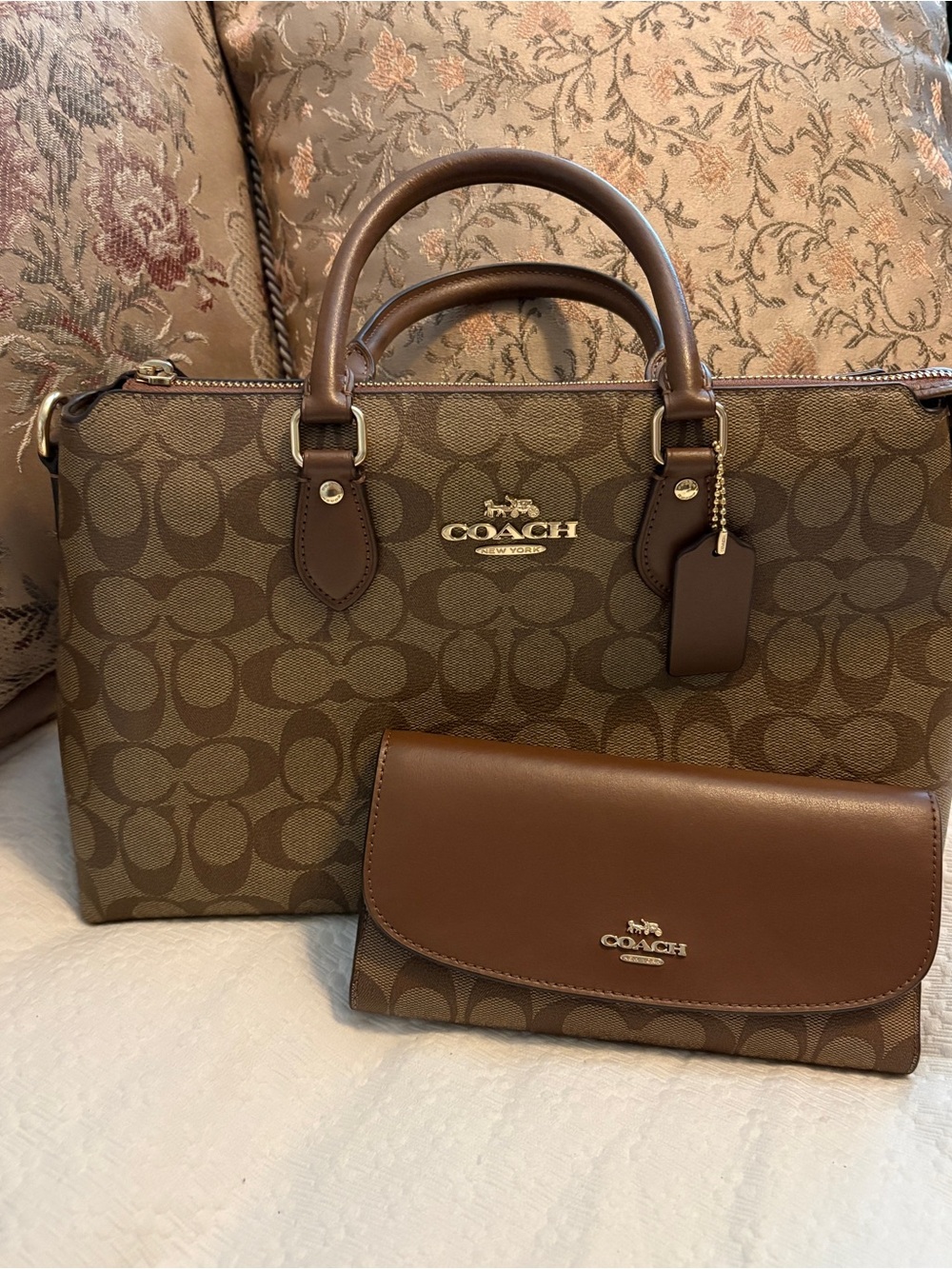 Coach Signature Khaki Saddle 2 Canvas Georgia Satchel with Wallet